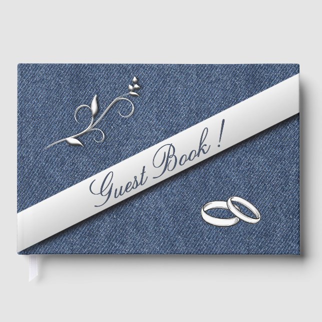 Livro De Visitas Alianças de Casamento Denim Azul Casamento  (Frente)