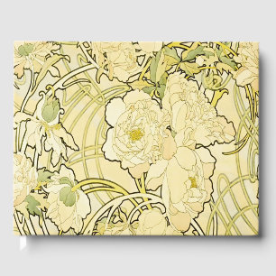 Livro De Visitas Alphonse Mucha Peonias Padrão Floral Art Nouveau