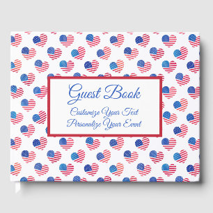 Livro De Visitas American Flag Heart Red White Blue Patriótico EUA
