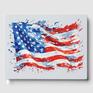 Livro De Visitas American Flag USA Watercolor 4 de julho