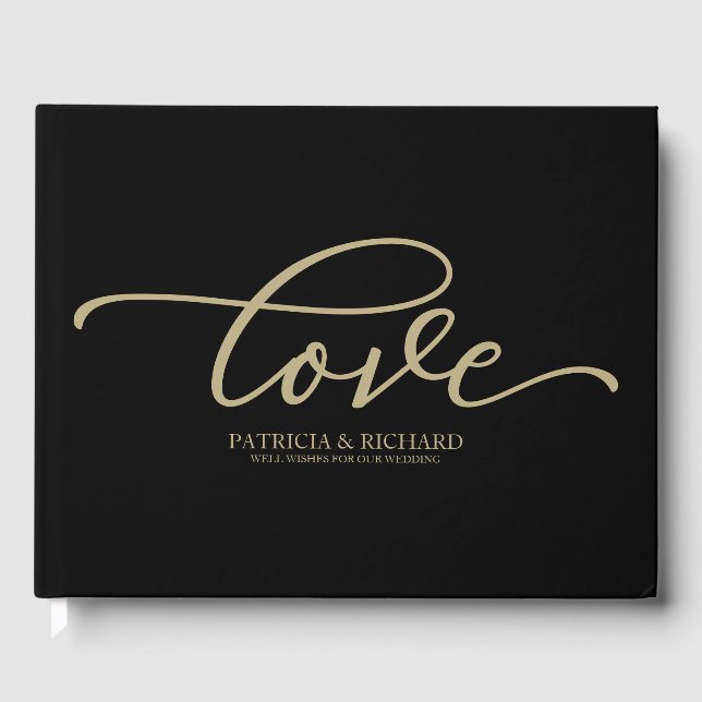Livro De Visitas Amor Chic Dourado Script Casamento Preto (Frente)