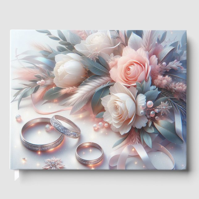 Livro De Visitas Anéis de Casamento e Flores (Frente)