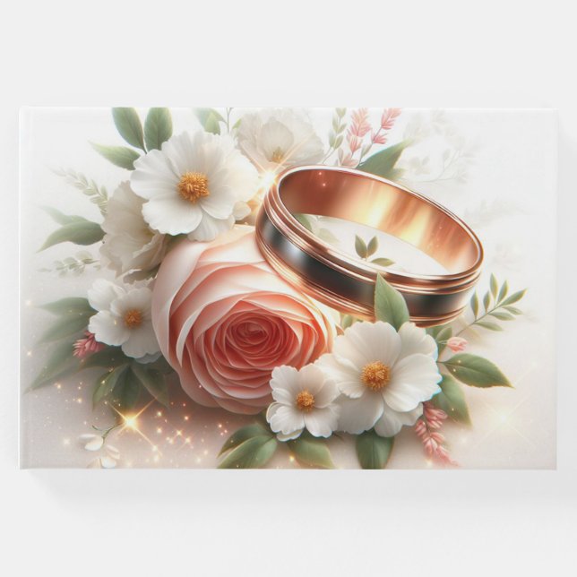 Livro De Visitas Anéis de Casamento e Flores (Frente)