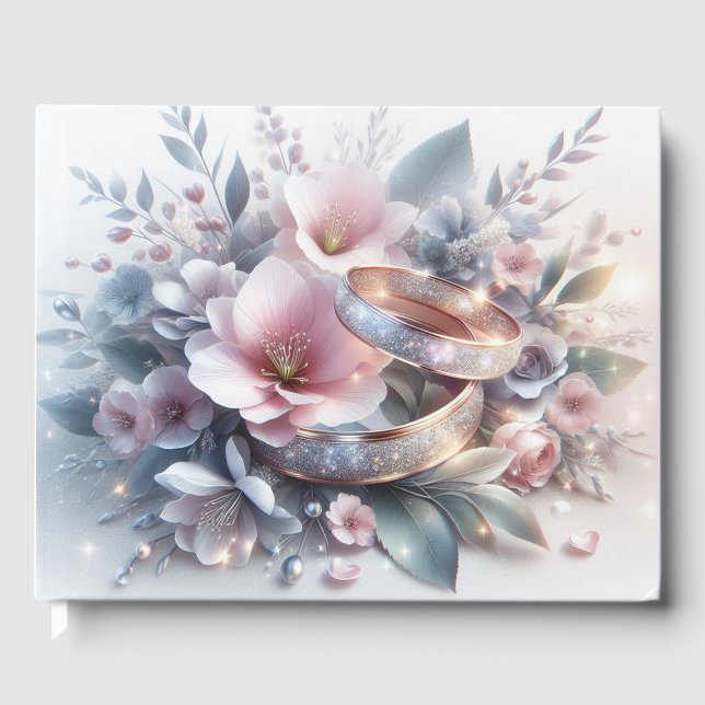 Livro De Visitas Anéis de Casamento e Flores (Frente)