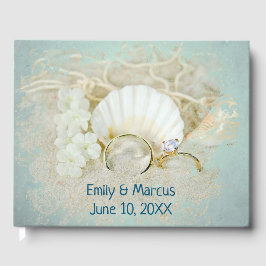Livro De Visitas Anéis de Casamento e Seashell na Areia