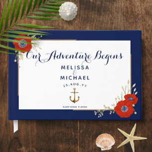 Livro De Visitas Anêmonas Vermelhas, Brancas e Azuis ⚓ Casamento Ná