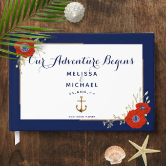Livro De Visitas Anêmonas Vermelhas, Brancas e Azuis ⚓ Casamento Ná