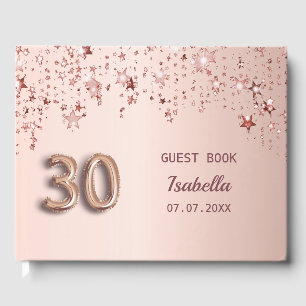 Livro De Visitas aniversário de 30 anos rosa dourado estrelas cor-