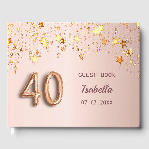 Livro De Visitas aniversário de 40 anos rosa dourado, estrelas cor