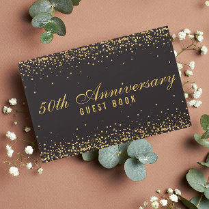 Livro De Visitas Aniversário de 50 anos Preto Ouro Confetes Elegant