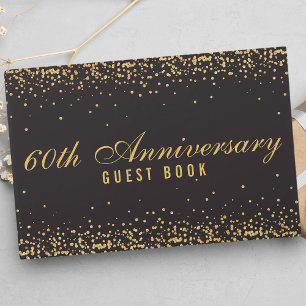 Livro De Visitas Aniversário de 60 anos Preto Dourado Confete Elega