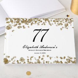 Livro De Visitas Aniversário de 77 anos Preto e Dourado Minimalista