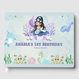 Livro De Visitas Aniversário de Cores Aquáticas de Sereia Mágica