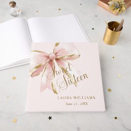 Livro De Visitas Aniversário de Sweet Sixteen Rosa e Dourado Elegan