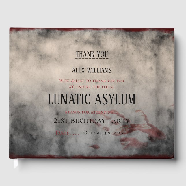 Livro De Visitas Aniversário do Dia das Bruxas de Asilo Lunático (Frente)