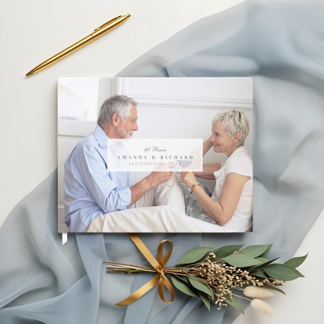 Livro De Visitas Aniversário do Nameplate White Fade Fotografia do  (Full Photo White Fade Nameplate Anniversary Guest Book)