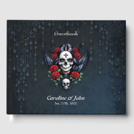 Livro De Visitas Anjo do Crânio de Açúcar com Rosas.