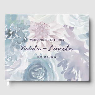 Livro De Visitas Annabelle Vintage Blue Floral Watercolor Casamento