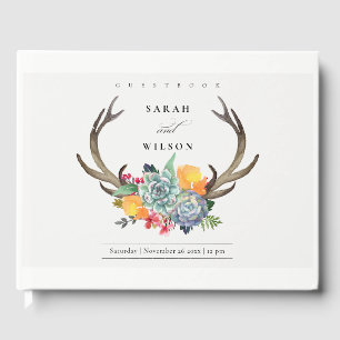 LIVRO DE VISITAS ANTLER BOHEMIAN ALLURE MONOGRAMA FLORAL SUCCULENTE