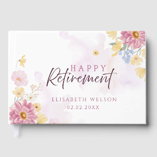 Livro De Visitas Aposentadoria Feliz Elegante Floral em Aquarela