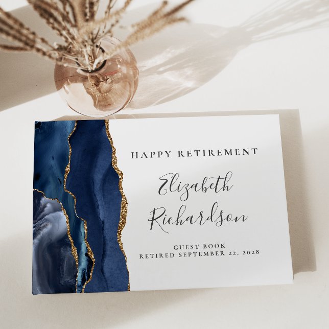 Livro De Visitas Aposentadoria Moderna em Azul Navy Ágata Dourado S (Criador carregado)