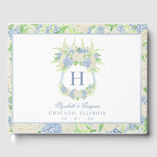 Livro De Visitas Aquarela Azul e Branco Hydrangea Crest