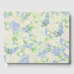 Livro De Visitas Aquarela Azul e Branco Hydrangea Crest
