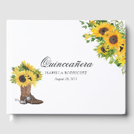 Livro De Visitas Aquarela Girassol Rústico Western Quinceañera