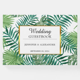 Livro De Visitas Aquarela tropical deixa o ouro elegante casamento