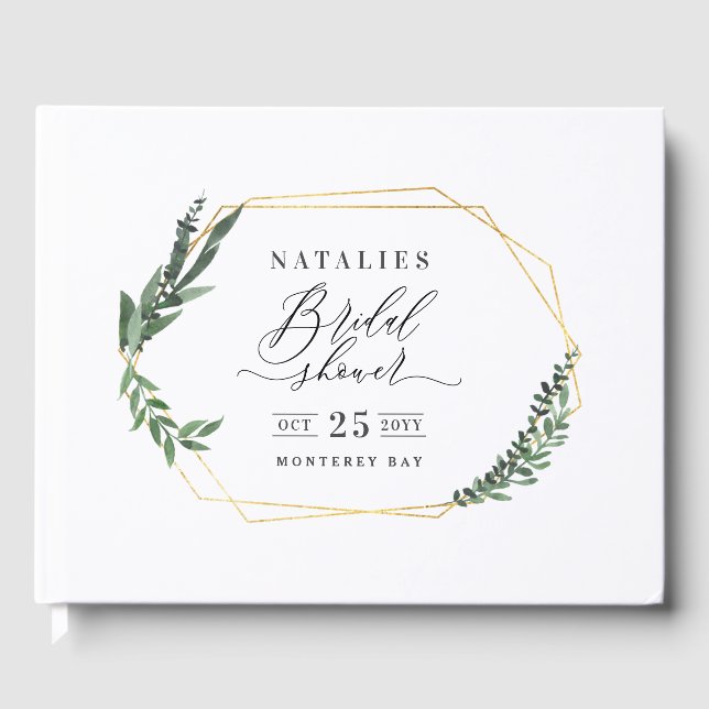 Livro De Visitas aquarela verde floral elegante chá de noiva vinho (Frente)