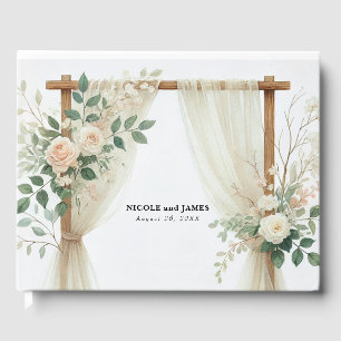 Livro De Visitas Arco de Madeira Floral com Rosas e Verduras para C
