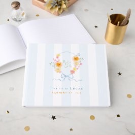 Livro De Visitas Arco de Monograma com Listras Azuis para Casamento
