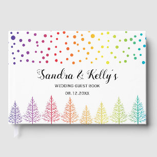 Livro De Visitas Arco-íris colorido árvores e confetti casamento LG