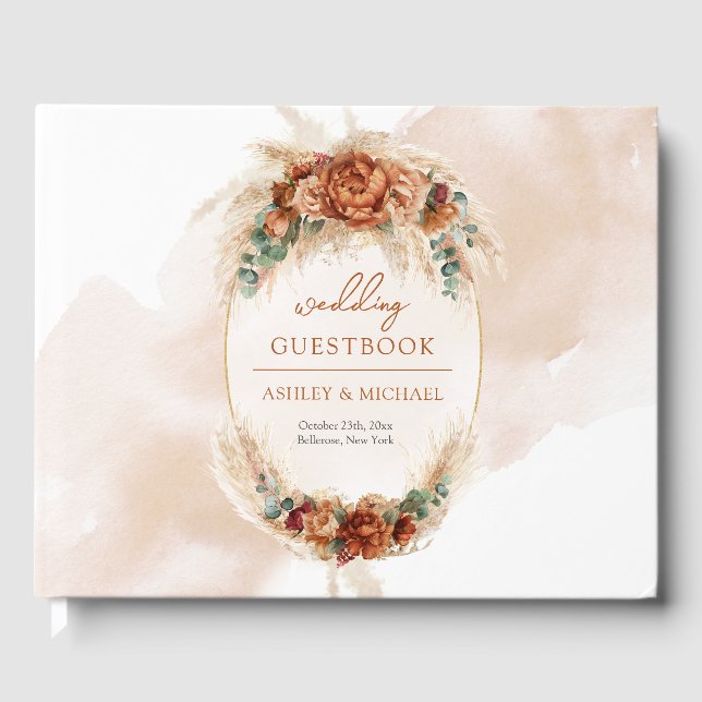 Livro De Visitas Arco popular terracotta eucalipto floral vermelho- (Frente)