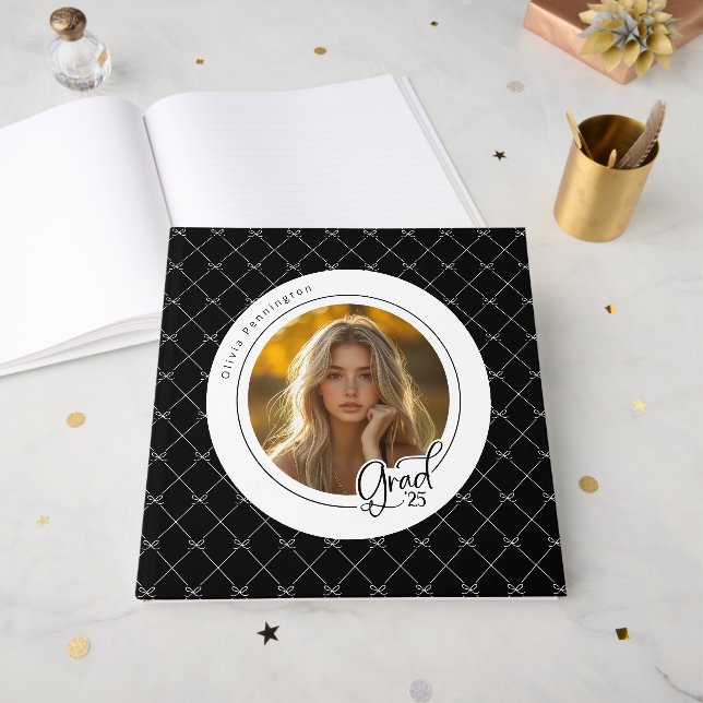 Livro De Visitas Arcos brancos pretos Elegante Formando de fotos mo (Frente aberta)