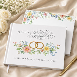 Livro De Visitas Aros de Ouro de Flor Silvestre Pastel Suave Casame