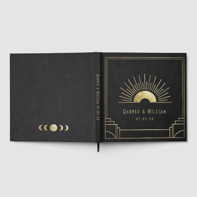 Livro De Visitas Art déco preto e dourado falso (Completo)