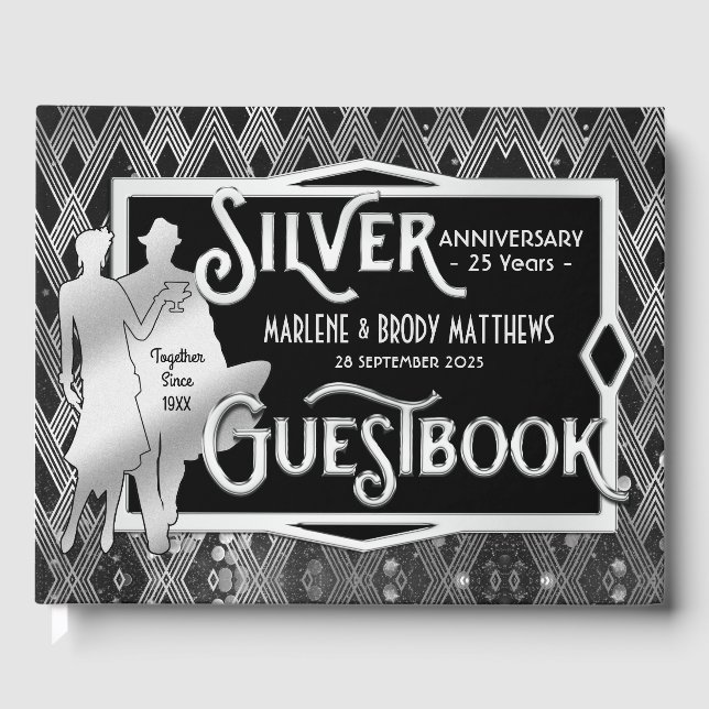 Livro De Visitas Art Deco Silver Excelente de Aniversário Gatsby (Frente)