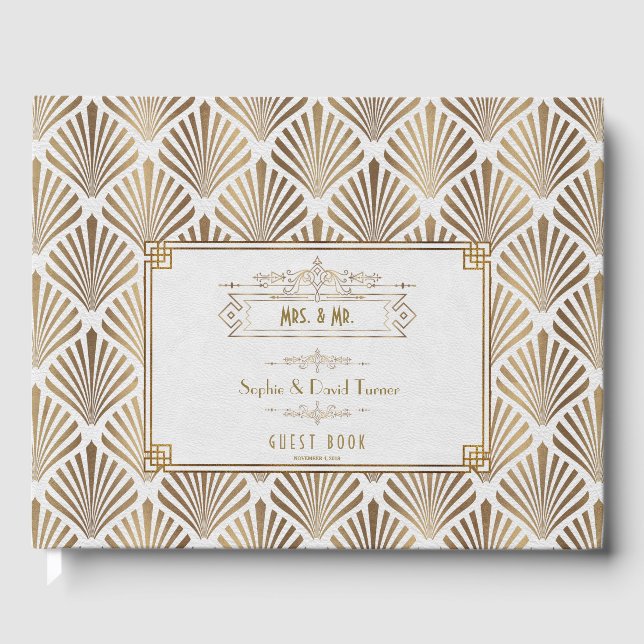 Livro De Visitas Art Deco White Gatsby 1920 Wedding (Frente)
