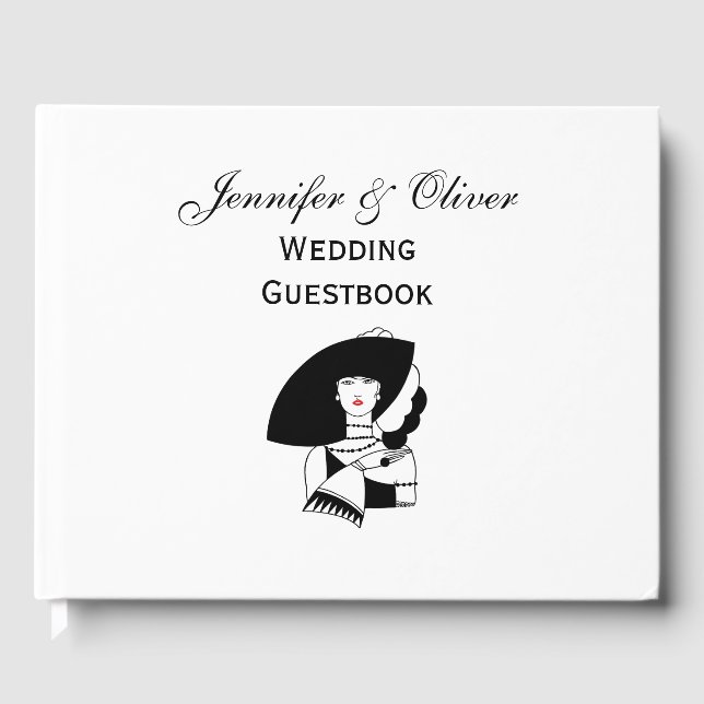 Livro De Visitas Art Deco Woman Em Big Hat Luva RL (Frente)