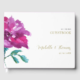 Livro De Visitas Arte Artística de Aquarela Rosa Roxo