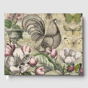 Livro De Visitas Arte de Colagem de Jardim com Galo Vintage: País F