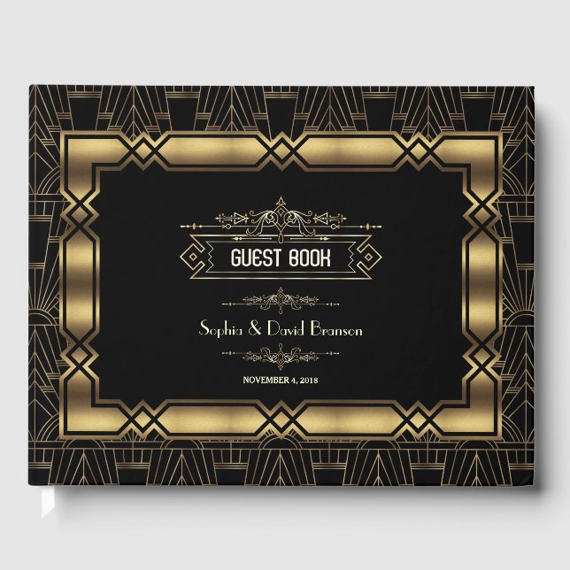 Livro De Visitas Arte Dourada Deco Gatsby 1920 Casamento (Frente)