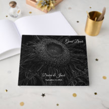 Arte Floral de Girassol Preto e Branco Elegante