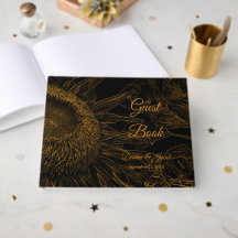 Arte Floral Preto Dourado Meio Girassol Elegante