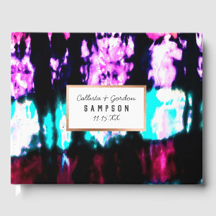 Livro De Visitas Artsy Summer Teal Black Colorful Tie Dye Patterno