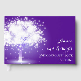 Livro De Visitas Árvore com luzes cintilantes casamento roxo
