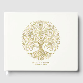 Livro De Visitas Árvore da Vida Creme e Dourado Casamento Celta