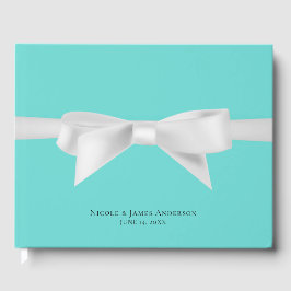 Livro De Visitas Audrey Teal Branco Laço Casamento Moderno Bridal G