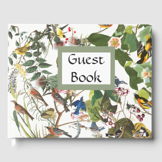 Livro De Visitas Audubon Collage Birds Wildlife Flowers Guest Book
